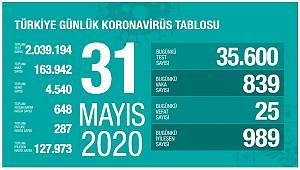 31 Mayıs Korona virüs Tablosu Açıklandı