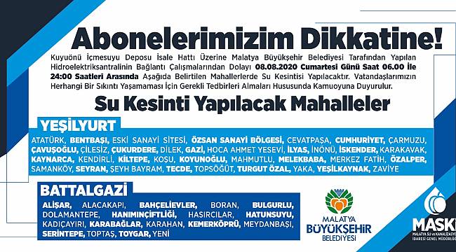 MASKİ'den Su Kesintisi Uyarısı