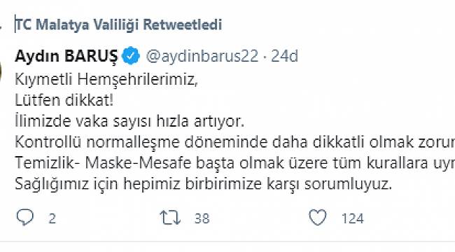 Vali Baruş; Lütfen dikkat! İlimizde vaka sayısı hızla artıyor