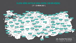 Bakan Koca haftalık vaka sayısını gösteren insidans haritasını yayımladı