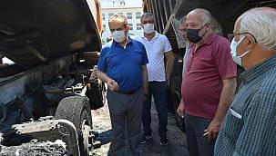 Keskin'den yangın çıkan işyerine ve yaralanan ustalara ziyaret