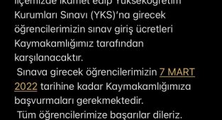 YKS ücreti kaymakamlıktan