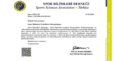 İnönü üniversitesi Spor Yöneticiliği bölümü akredite edildi
