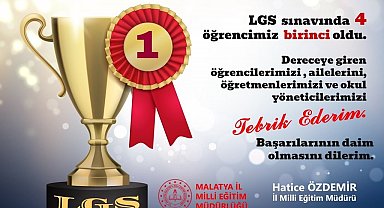 LGS'de Malatya'dan 4 öğrenci birinci