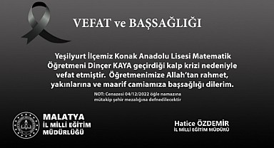 Matematik Öğretmeni Dinçer Kaya Geçirdiği Kalp Krizi Nedeniyle Hayatını Kaybetti