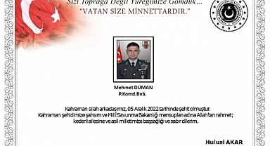 Piyade Komando Binbaşı Mehmet Duman Şehit Düştü