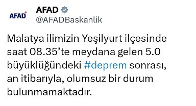AFAD, Olumsuz bir durum bulunmamaktadır