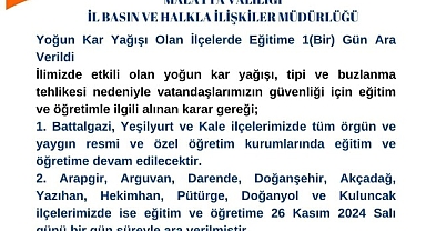 Malatya'da 10 ilçede eğitime bir gün daha ara verildi