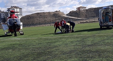 Beyin kanaması geçiren hastanın imdadına ambulans helikopter yetişti