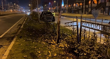 Köpeğe çarpmamak için manevra yapan sürücü refüje çıktı