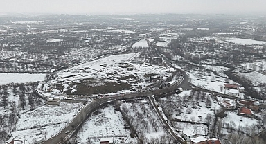 Arslantepe Höyüğü karla kaplı haliyle havadan görüntülendi
