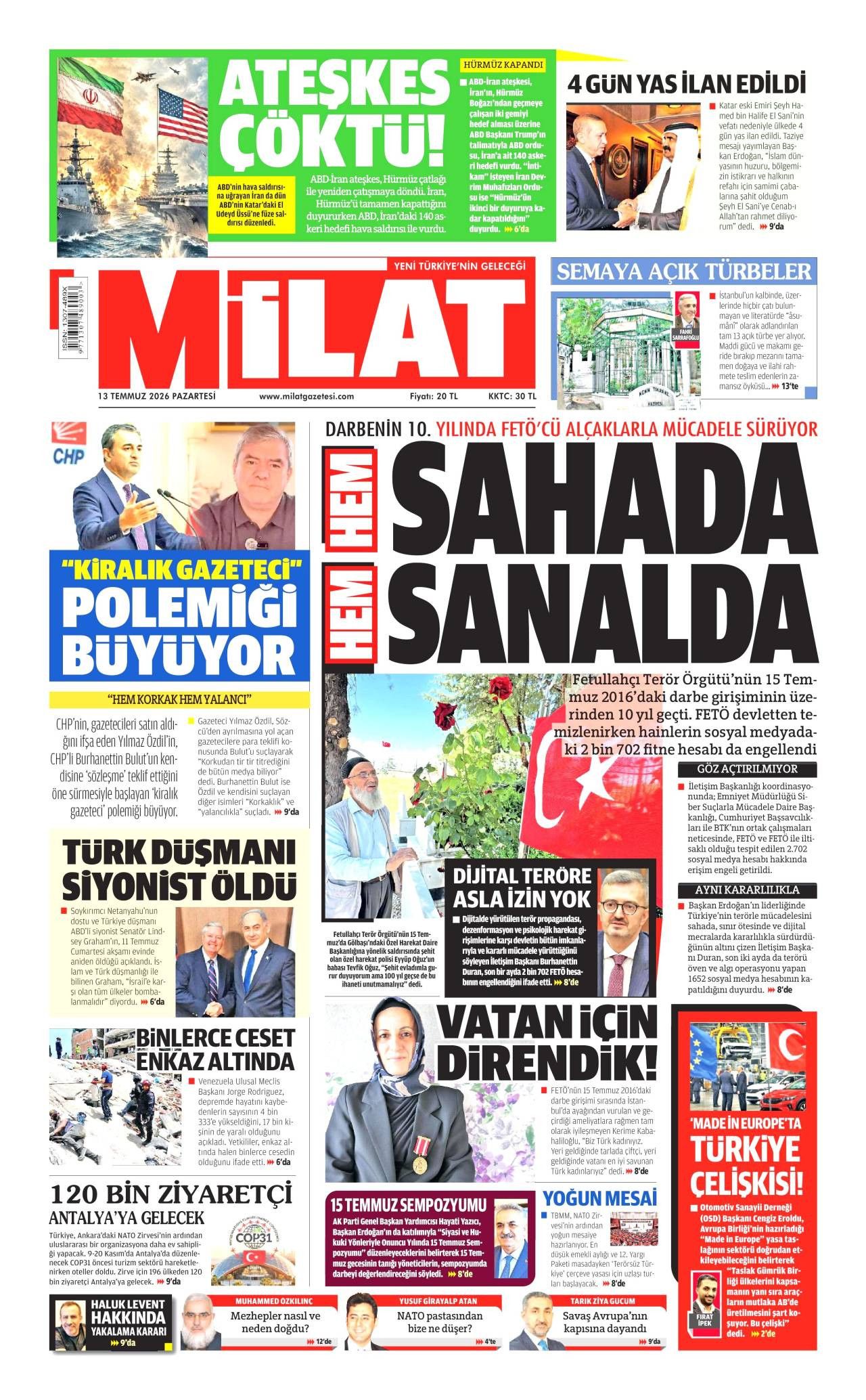 Milat Gazetesi Gazete Manşeti